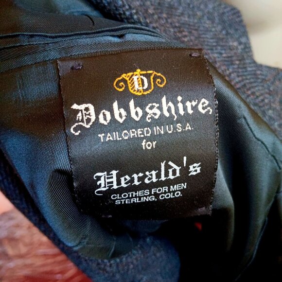 44R Vintage Mens Wool Blazer Suede Elbow Patches Dobbshire USA Herringbone 80's - Picture 8 of 9